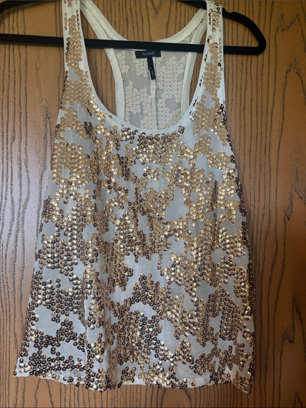 Nollie White Tank Top with Gold Sequins